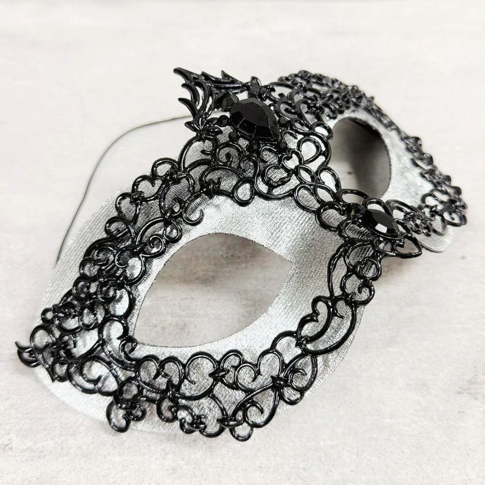 Mens masquerade mask, Black silver mask, Venetian mask, Prom mask, 2 in 1 mask
